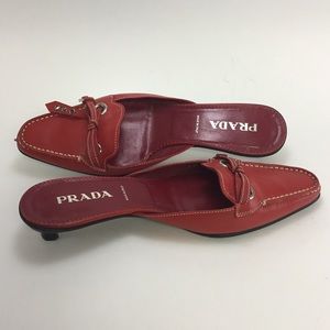 Prada Bufalo City Red Leather Mules, size 5.5